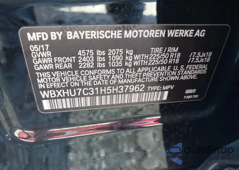 2017 BMW X1 Sdrive28I z USA, uszkodzony, nr VIN WBXHU7C31H5H37962